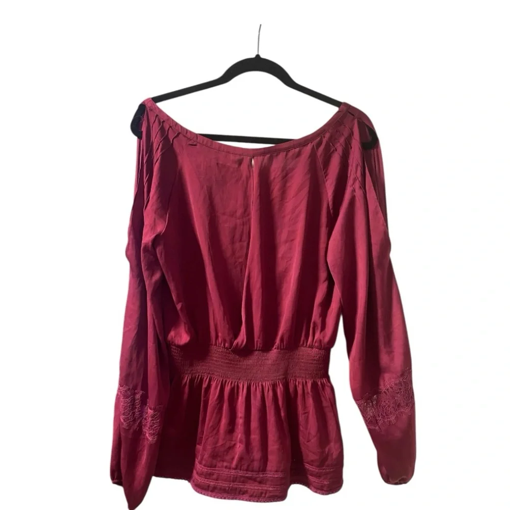 Bebe Purple Long Sleeve Smocked Peplum Blouse - Picture 4 of 11